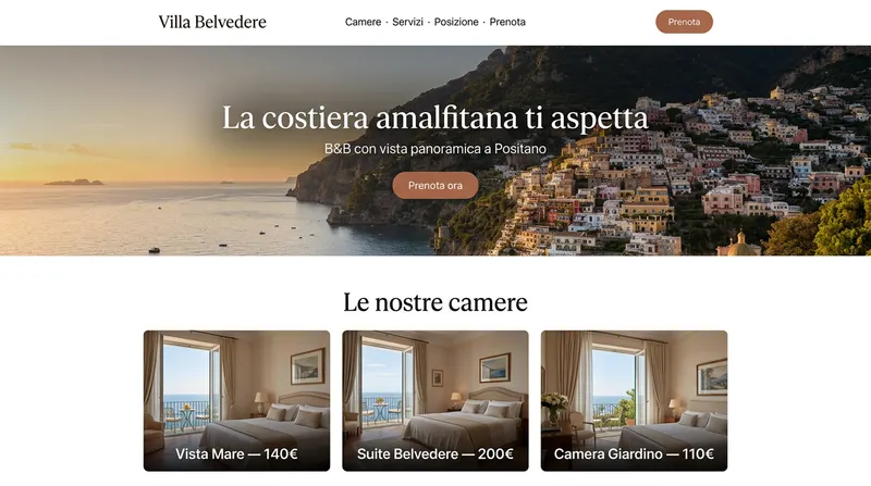 Esempio di sito generato dall'AI per Hotel / B&B — Villa Belvedere B&B