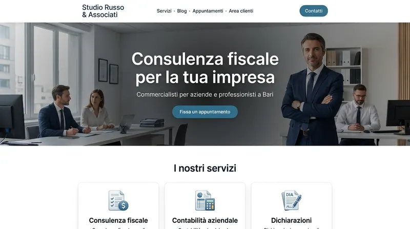 Esempio di sito generato dall'AI per Commercialista — Studio Russo & Associati