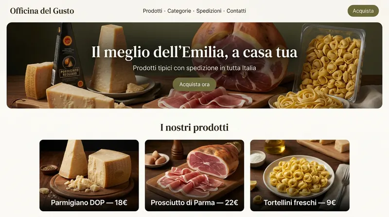 Esempio di sito generato dall'AI per Negozio / E-commerce — Officina del Gusto