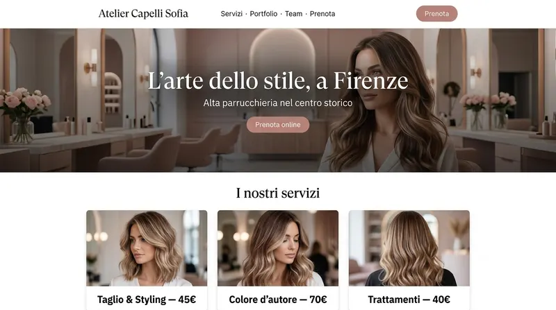 Esempio di sito generato dall'AI per Parrucchiere / Estetica — Atelier Capelli Sofia