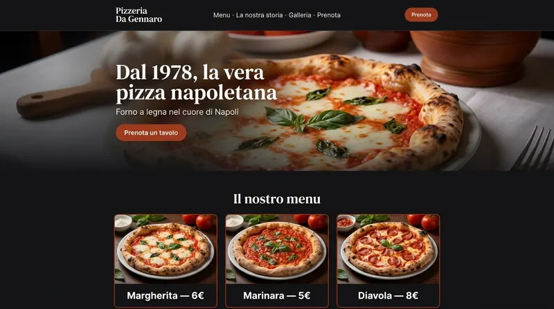 Esempio di sito generato dall'AI per Ristorante / Pizzeria — Pizzeria Da Gennaro