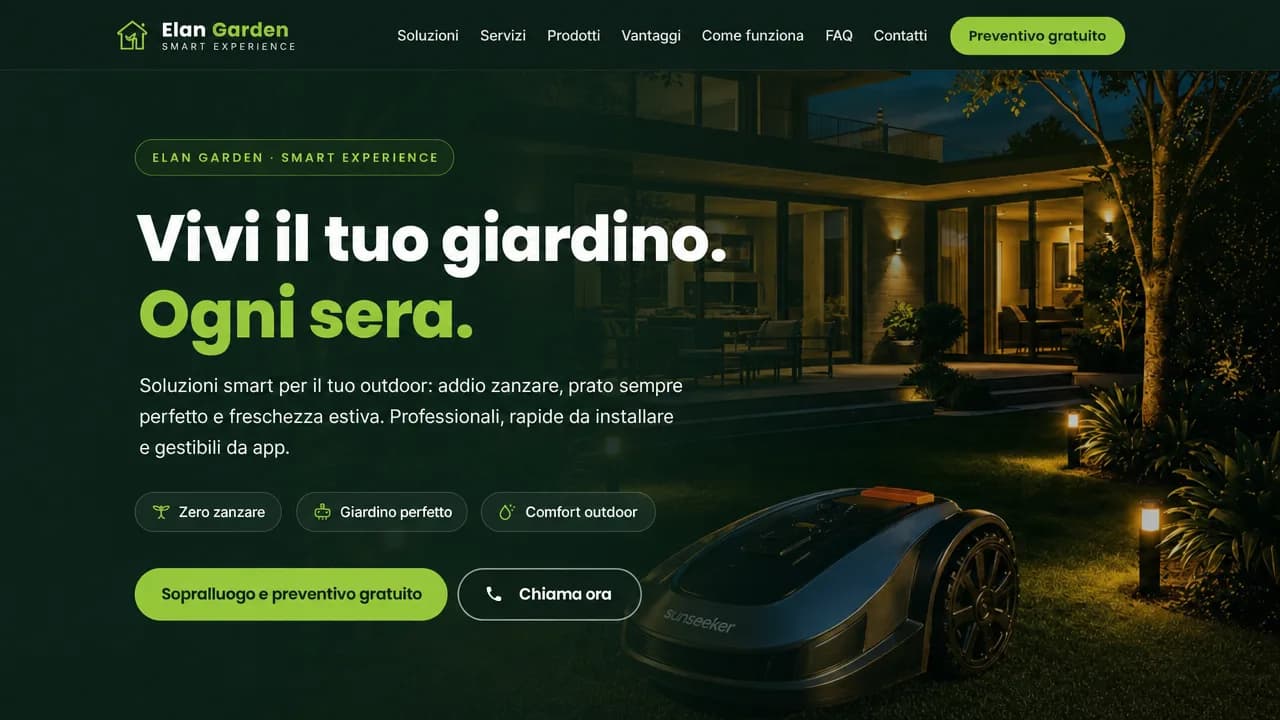 Anteprima del sito realizzato per Elan Garden, soluzioni smart per il giardino