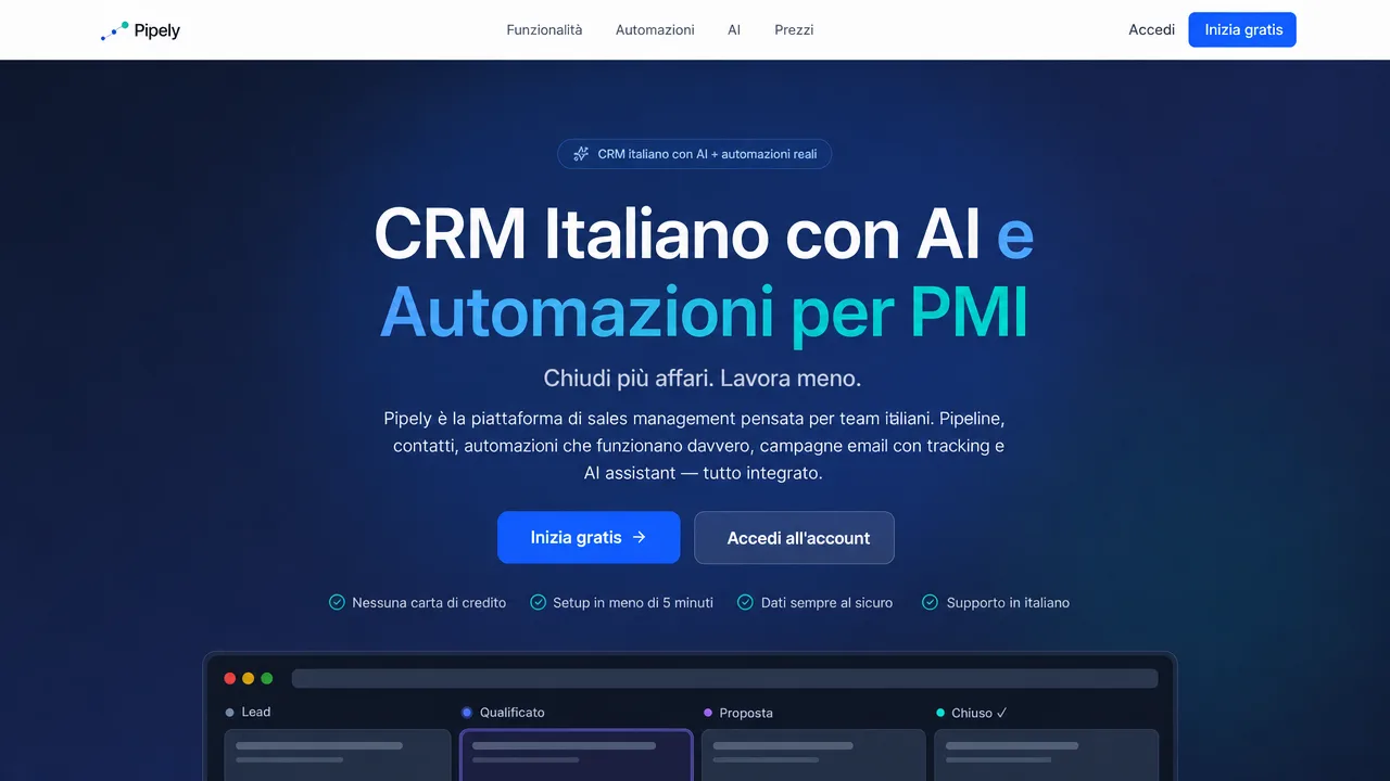 Anteprima del sito Pipely — CRM