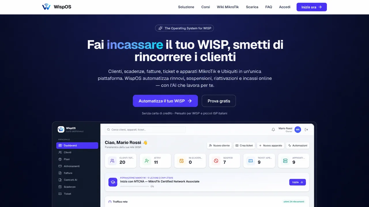 Anteprima del sito WispOS — Gestionale verticale
